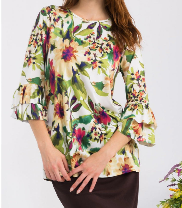 Sonika Floral Layering Top with Non Slip Sleeves Misses & Plus Sizes