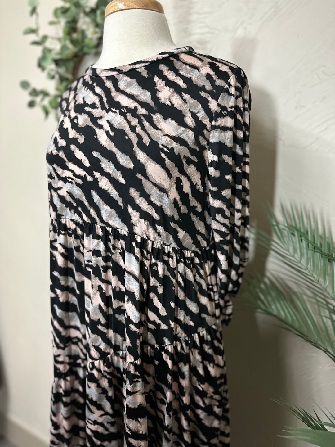 Liza Lou's Black Animal Print Asymmetric Tiered Dress