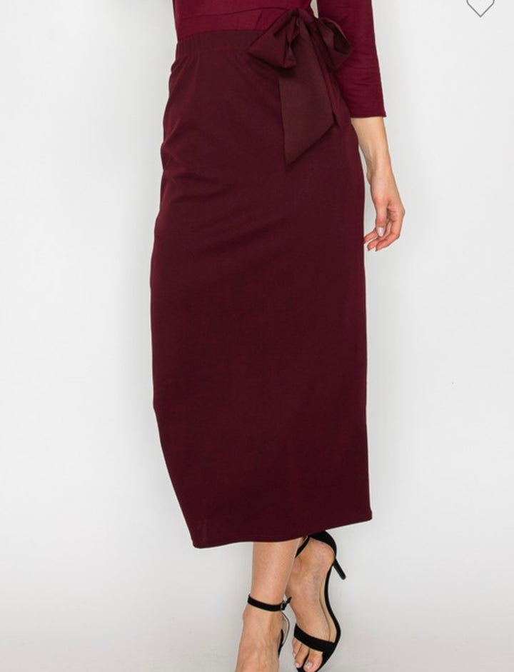 Liza Lou's Juliette Midi Skirt With Elastic Waist Mustard, Black, Olive, Burgundy, Tan