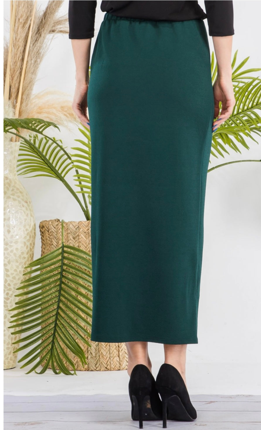 Long Liverpool Skirt in Hunter Green, back view