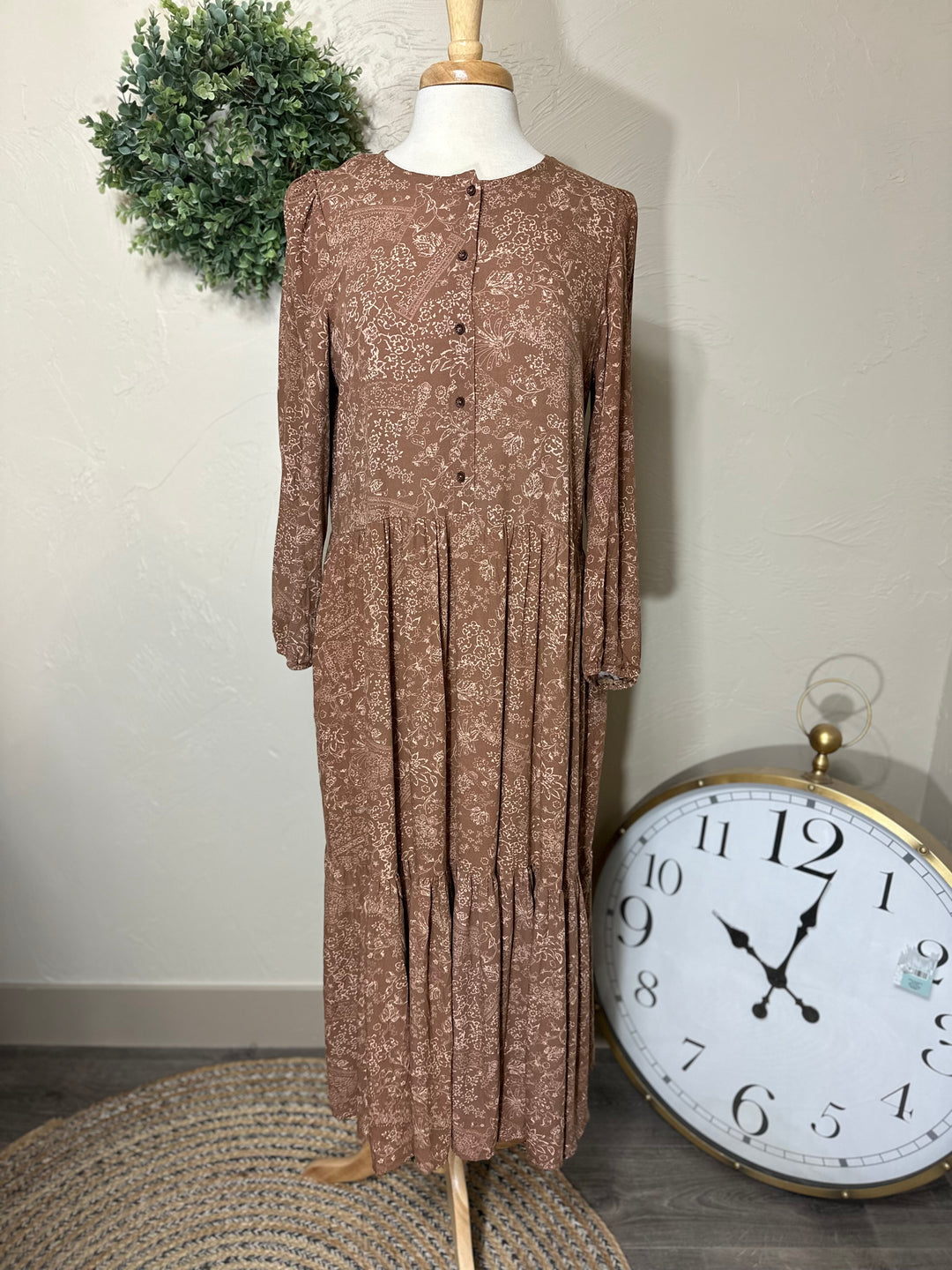 brownTiered Long Modest Dress