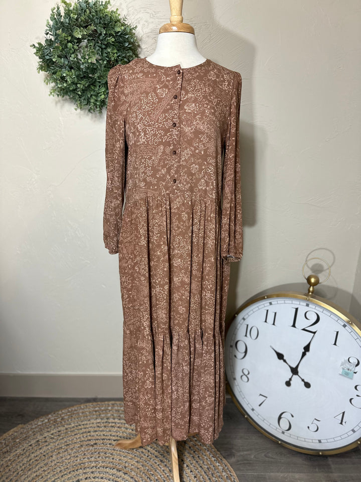 brownTiered Long Modest Dress