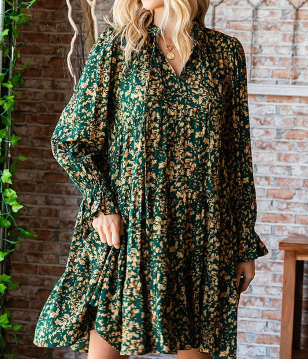 Hunter Green Floral Print Babydoll Top