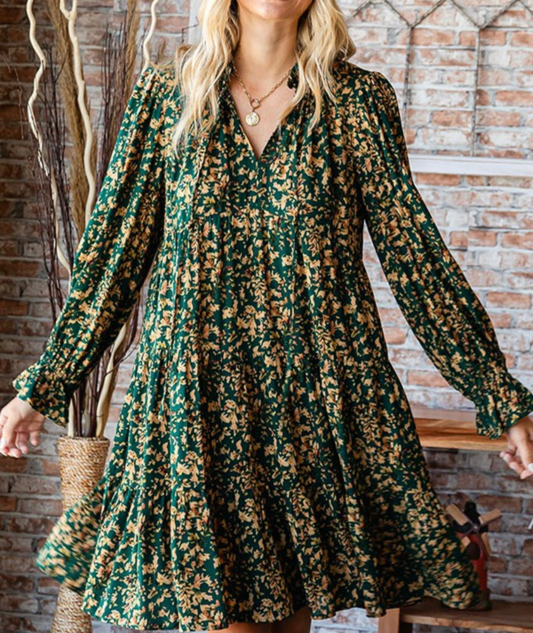 Hunter Green Floral Print Babydoll Top