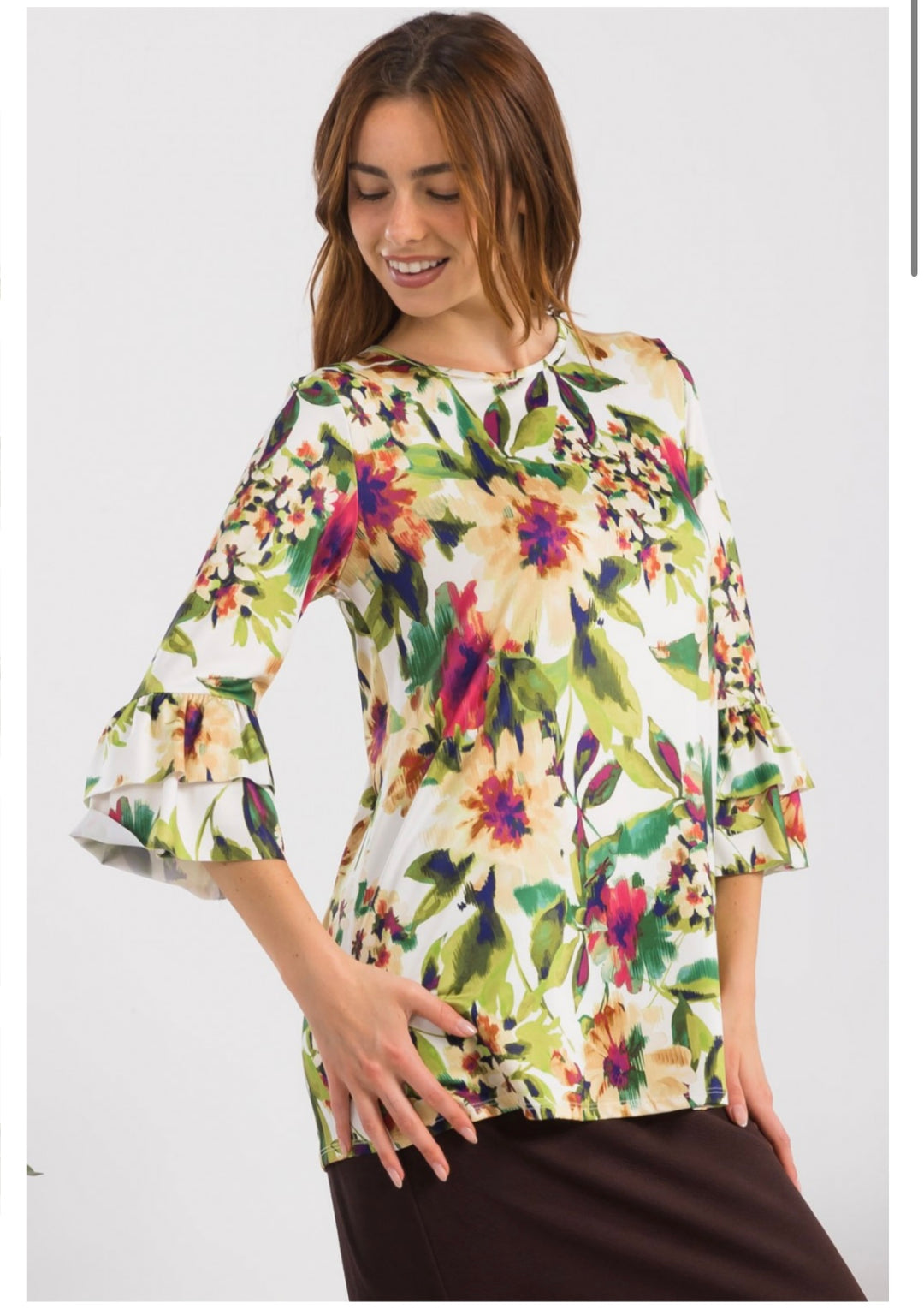 Sonika Floral Layering Top with Non Slip Sleeves Misses & Plus Sizes