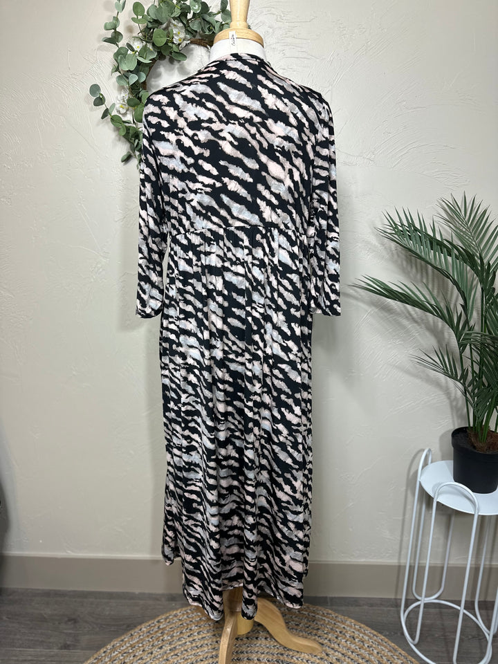 Liza Lou's Black Animal Print Asymmetric Tiered Dress