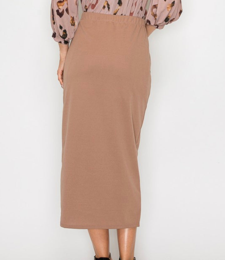 Liza Lou's Juliette Midi Skirt With Elastic Waist Mustard, Black, Olive, Burgundy, Tan