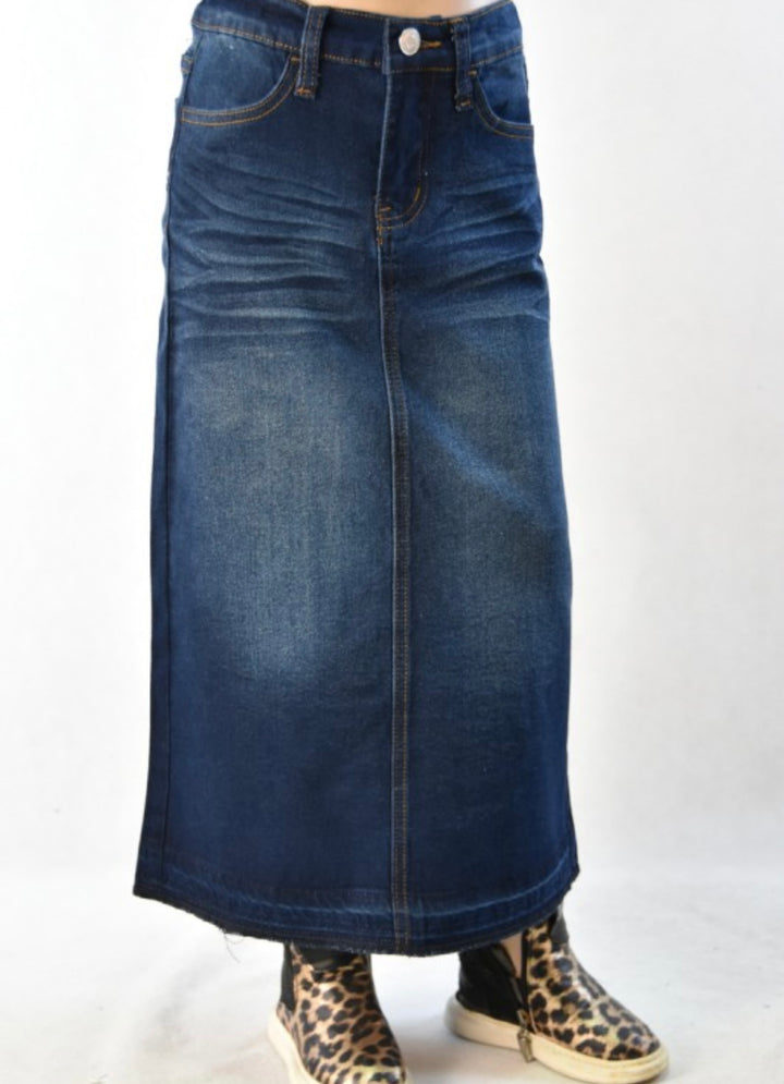 Liza Lou's Darling Girls Modest Long Denim Skirt