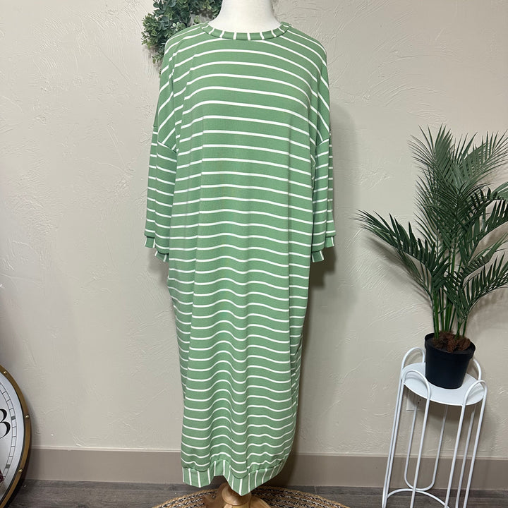 Liza Lou’s Ellie  Sage Green Striped Loose Fit Day Dress