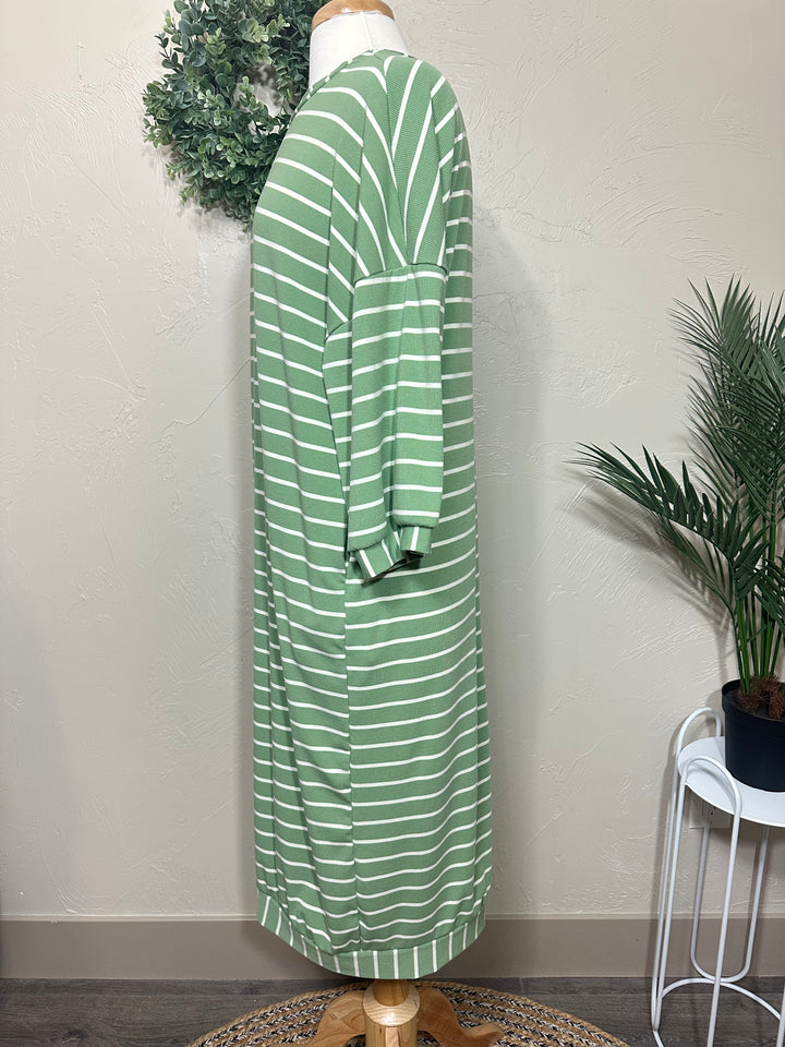 Liza Lou’s Ellie  Sage Green Striped Loose Fit Day Dress