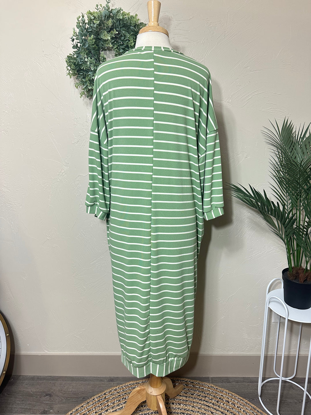 Liza Lou’s Ellie  Sage Green Striped Loose Fit Day Dress
