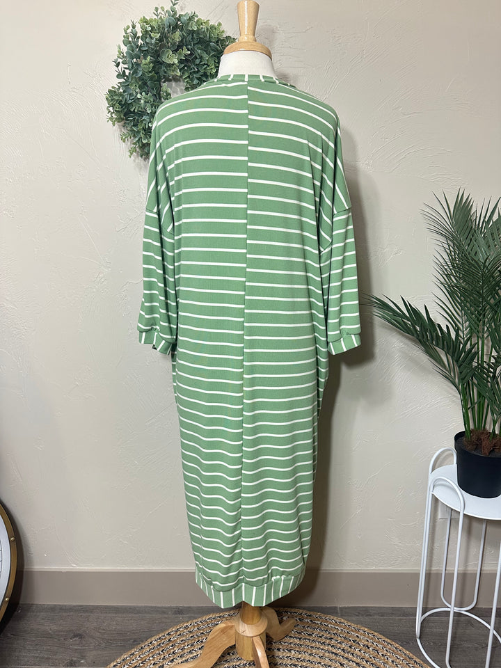 Liza Lou’s Ellie  Sage Green Striped Loose Fit Day Dress