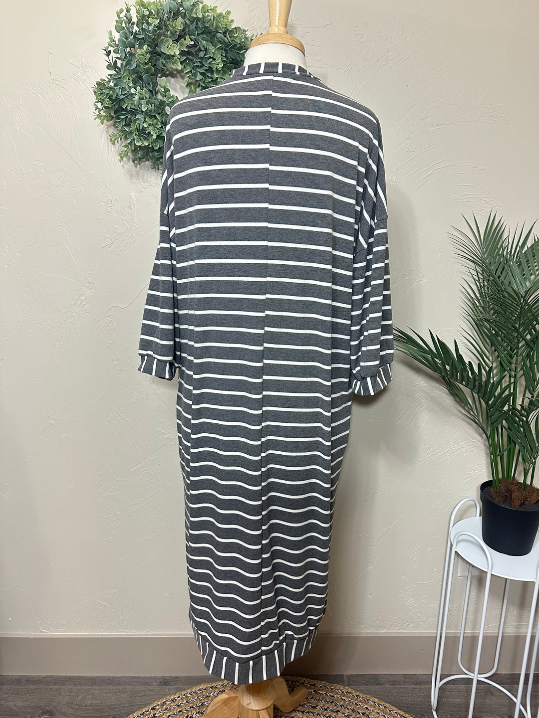 Liza Lou’s Ellie Charcoal Gray Striped Loose Fit Day Dress