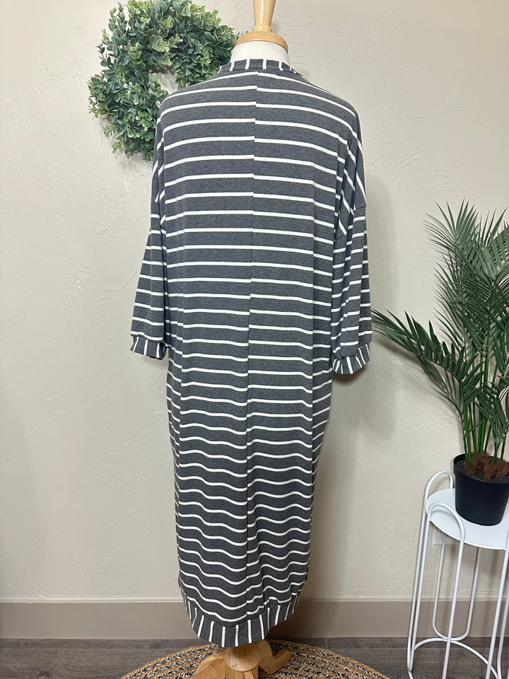 Liza Lou’s Ellie Charcoal Gray Striped Loose Fit Day Dress