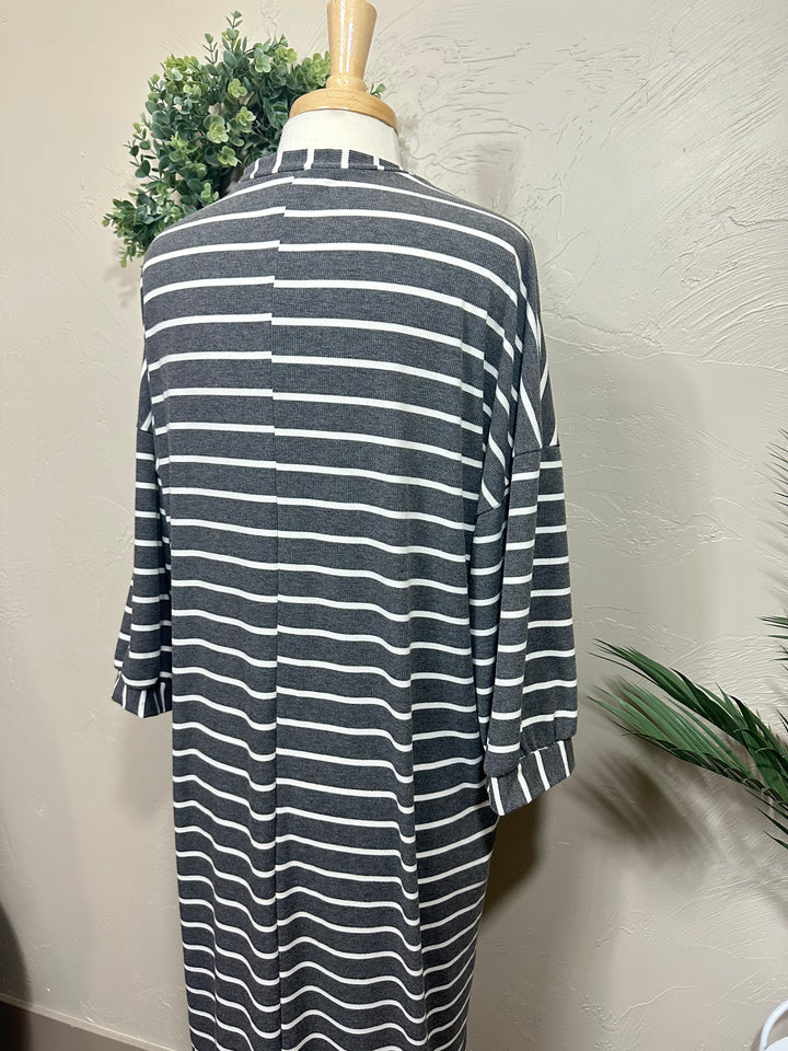 Liza Lou’s Ellie Charcoal Gray Striped Loose Fit Day Dress