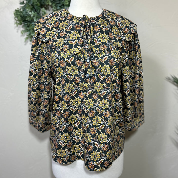 Liza Lou’s Black Paisley Peter Pan Collar Blouse Top