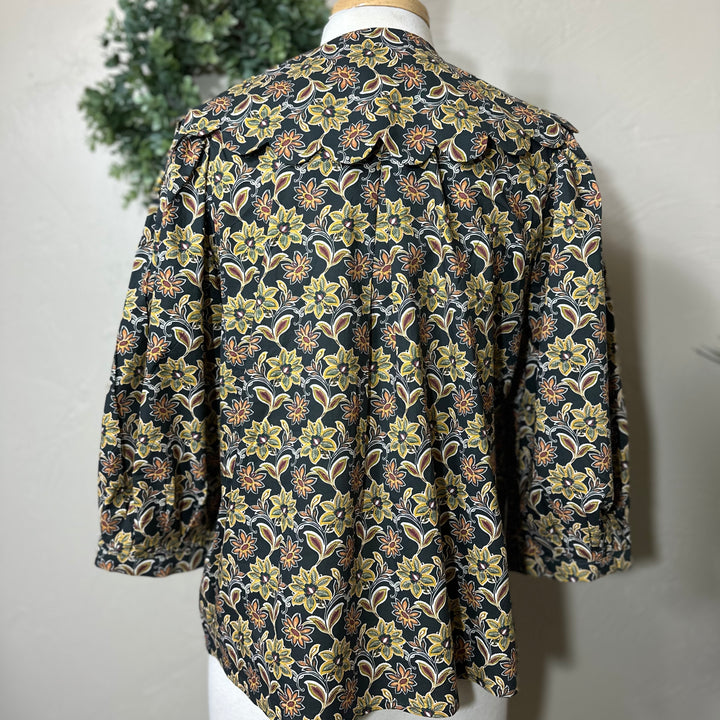 Liza Lou’s Black Paisley Peter Pan Collar Blouse Top