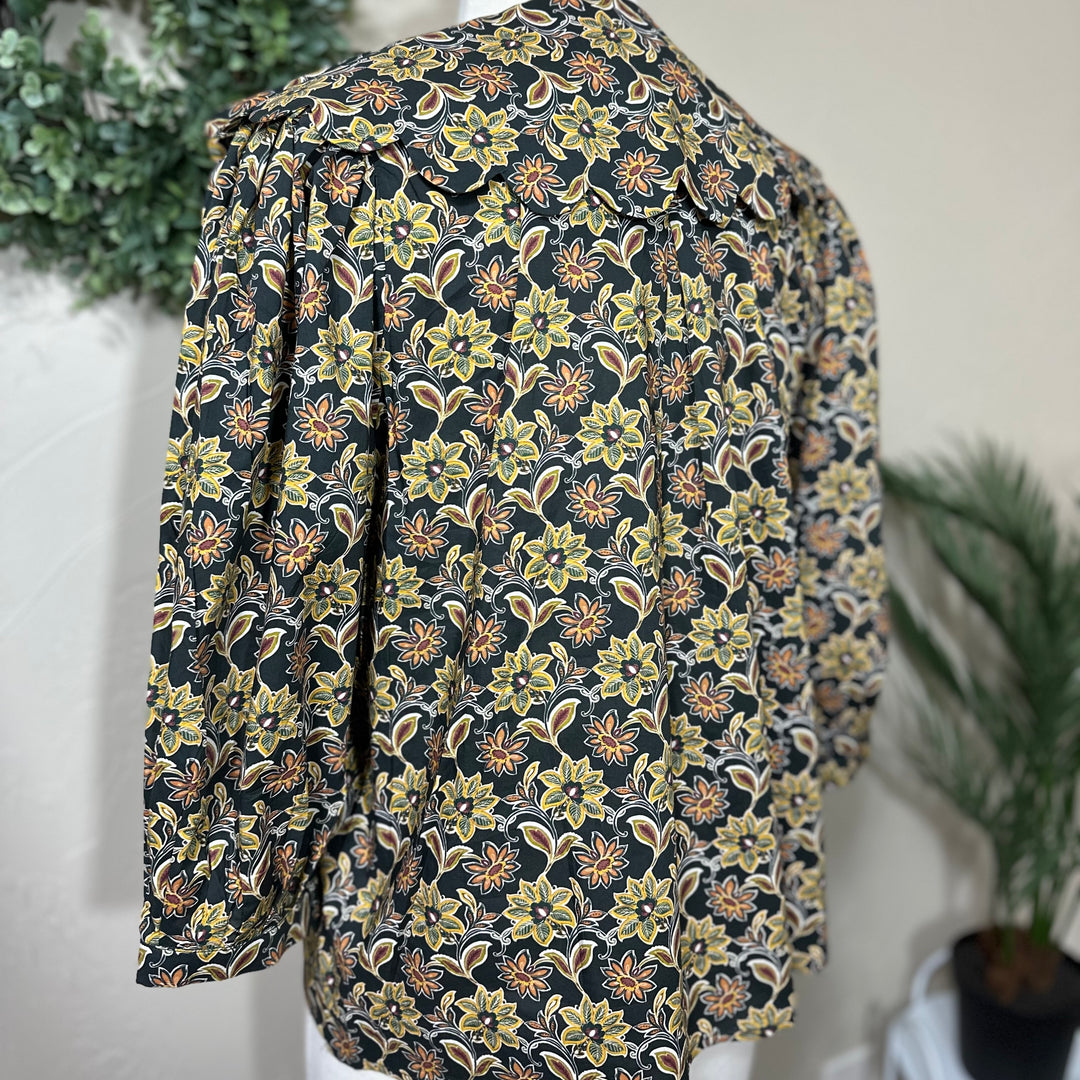 Liza Lou’s Black Paisley Peter Pan Collar Blouse Top