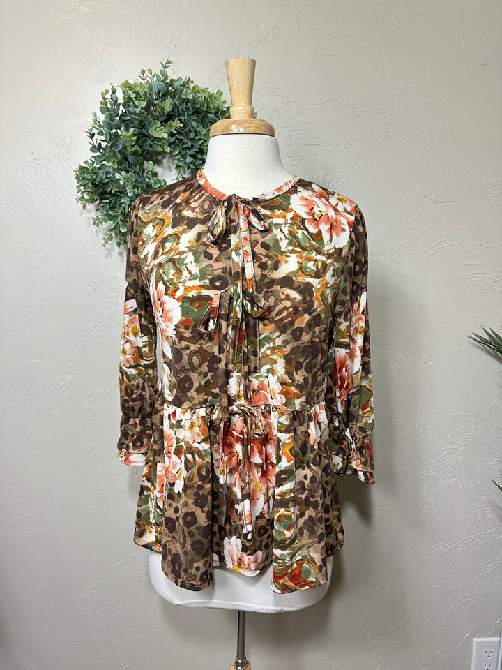 Liza Lou's Animal Print Floral Bow Front Top
