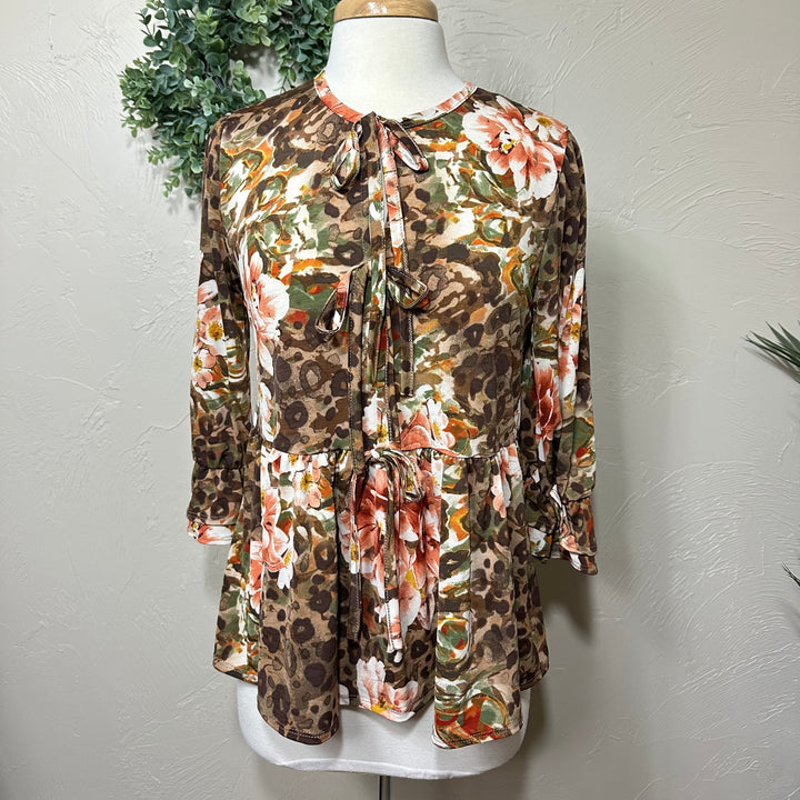 Liza Lou's Animal Print Floral Bow Front Top