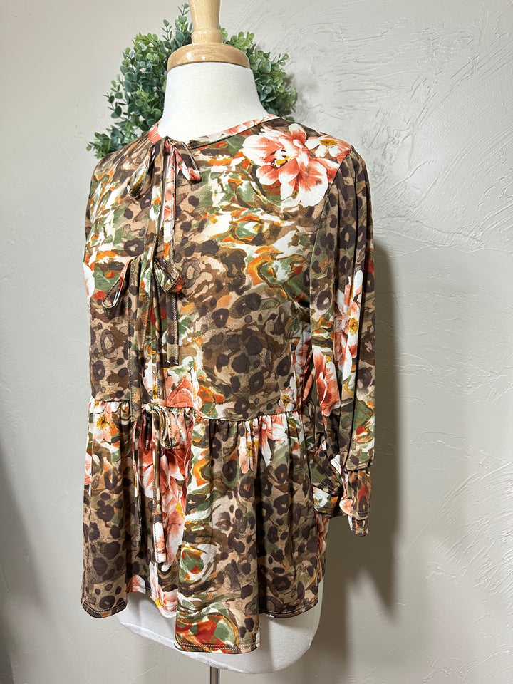 Liza Lou's Animal Print Floral Bow Front Top