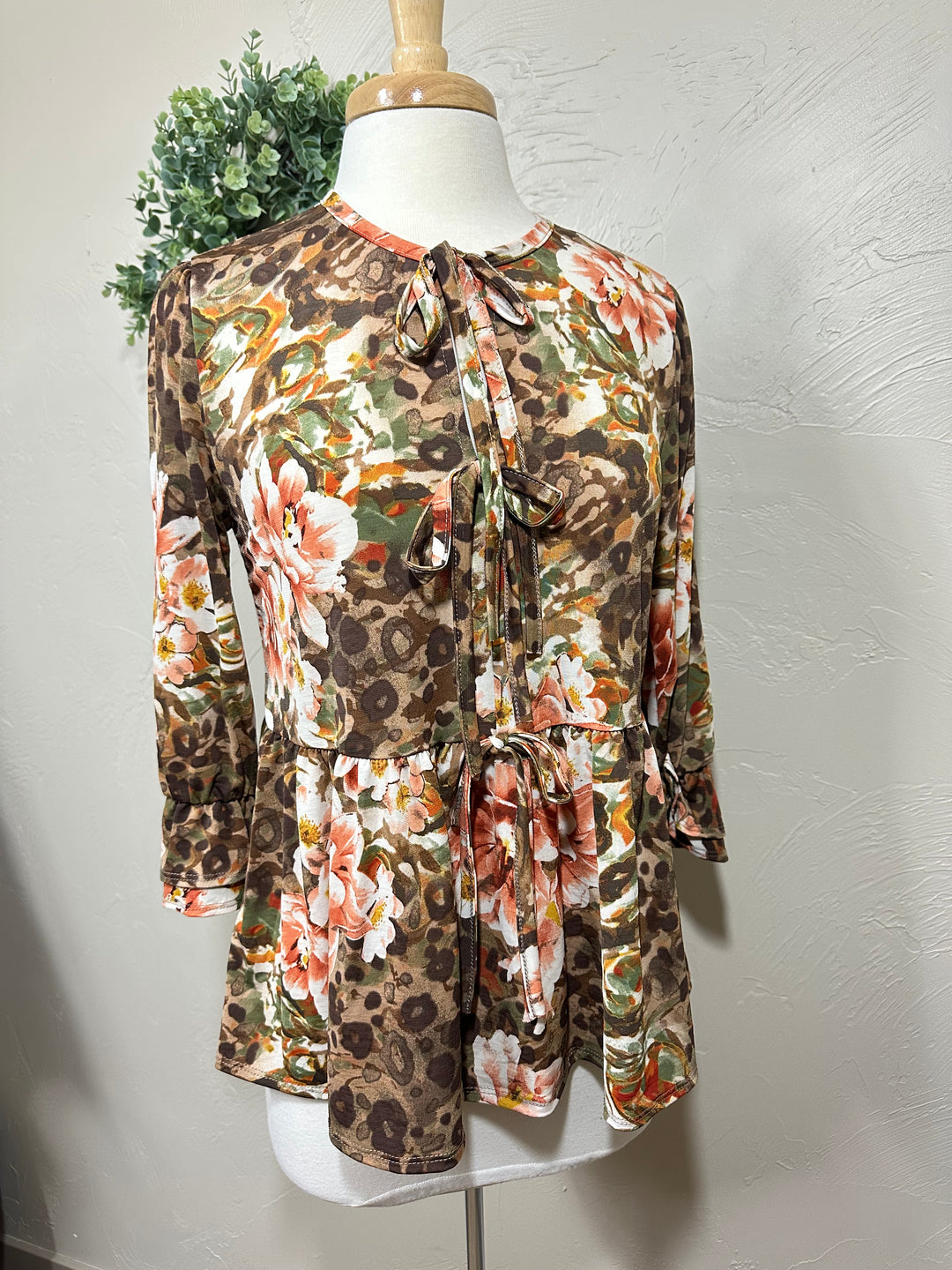 Liza Lou's Animal Print Floral Bow Front Top