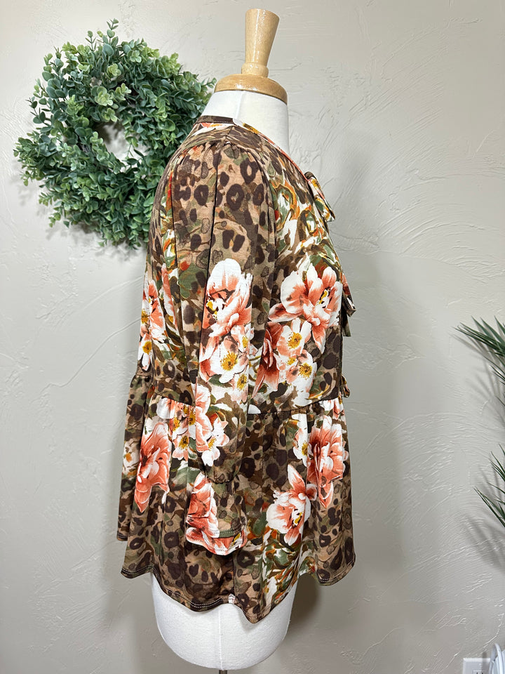 Liza Lou's Animal Print Floral Bow Front Top