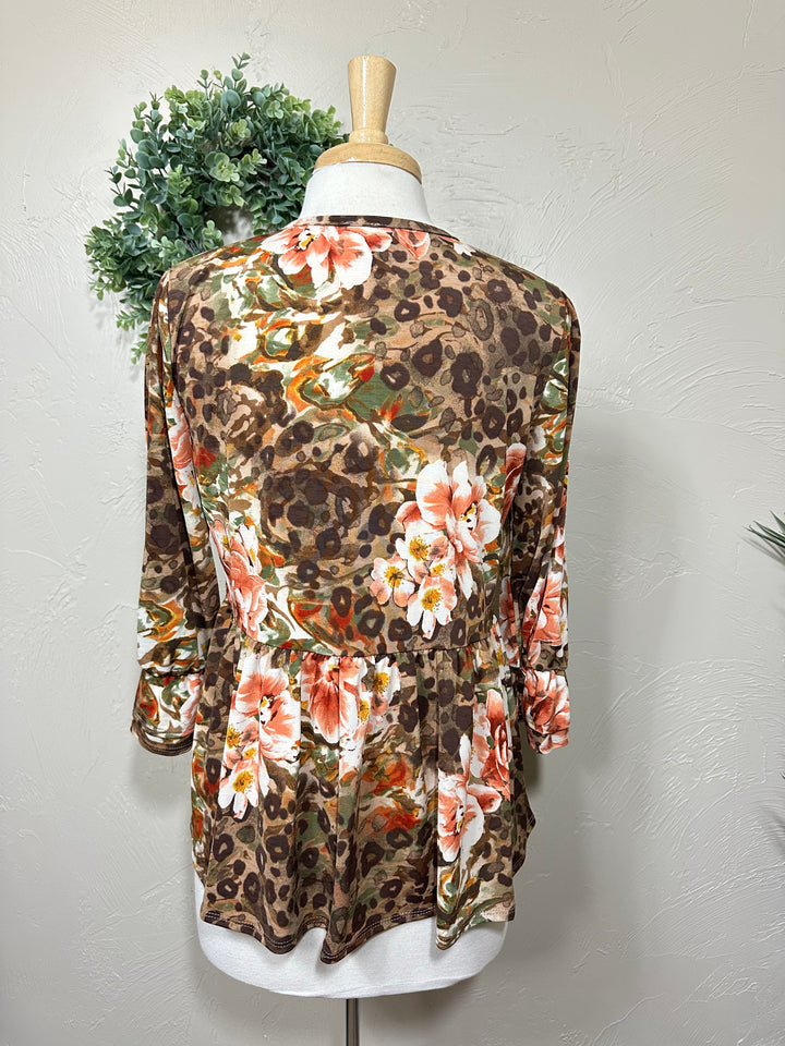 Liza Lou's Animal Print Floral Bow Front Top