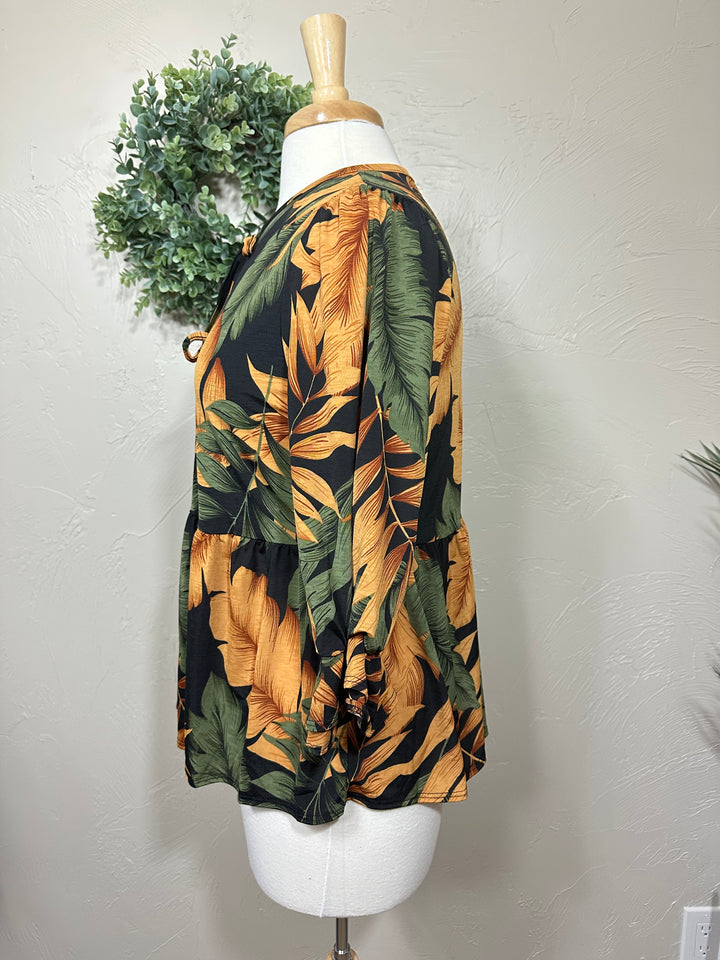 Liza Lou's Green Mustard Leaf Bow Front Top