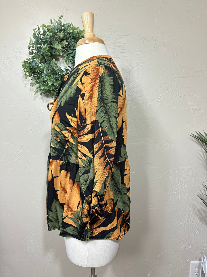 Liza Lou's Green Mustard Leaf Bow Front Top