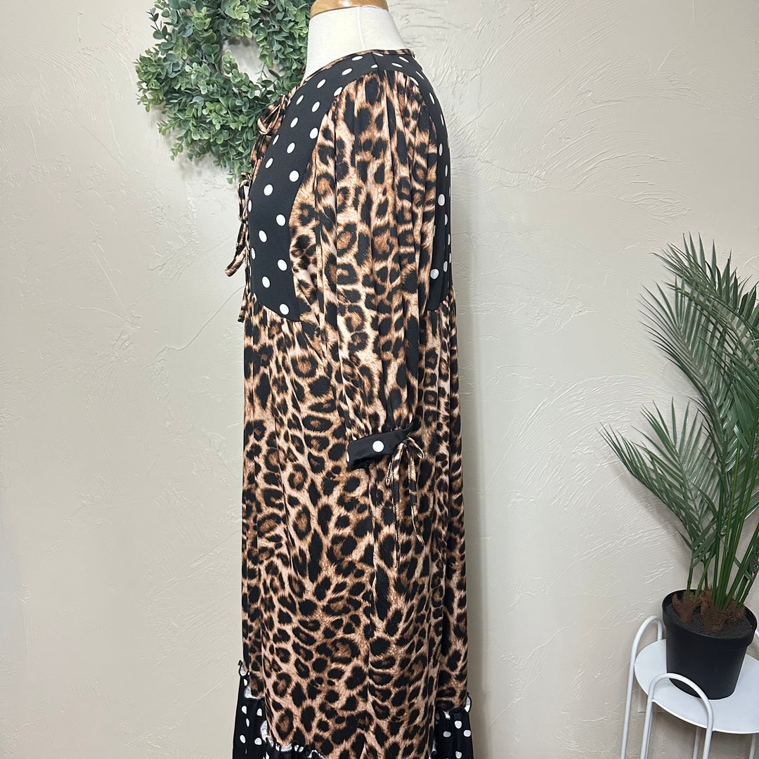 Liza Lou's Georgia Animal Print Leopard & Polka Dot Modest Midi Dress