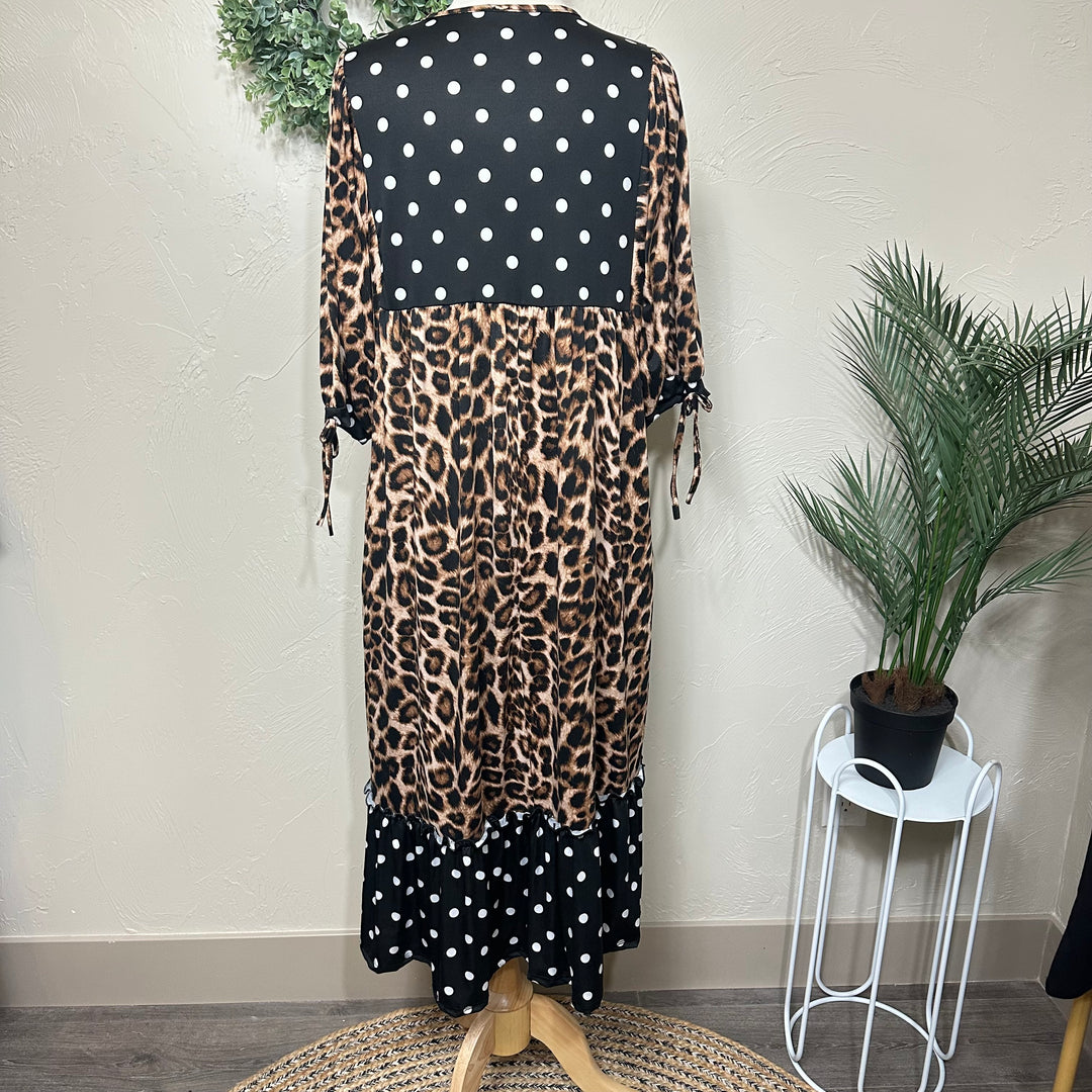 Liza Lou's Georgia Animal Print Leopard & Polka Dot Modest Midi Dress
