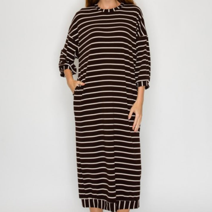 Liza Lou’s Ellie Dark Chocolate Striped Loose Fit Day Dress