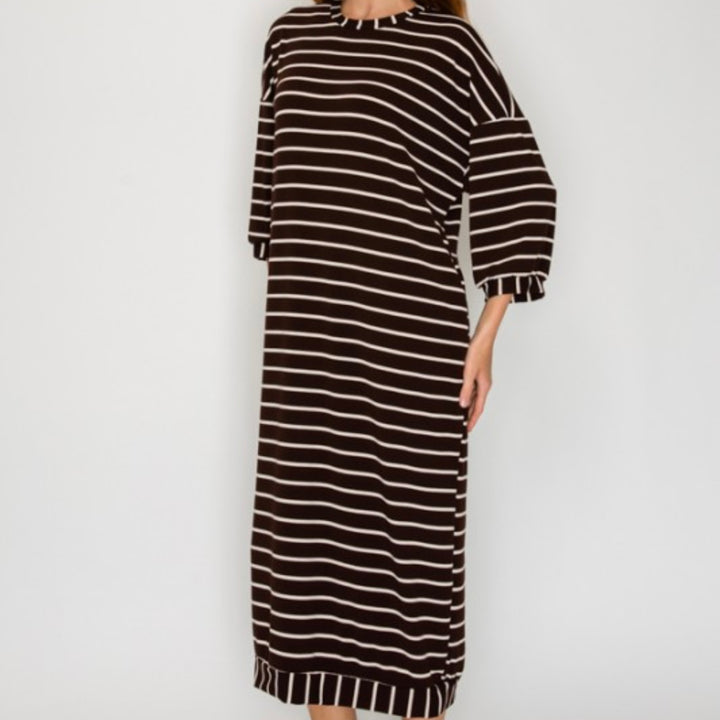 Liza Lou’s Ellie Dark Chocolate Striped Loose Fit Day Dress
