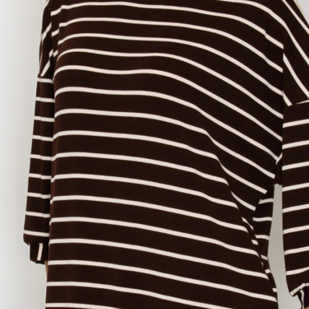 Liza Lou’s Ellie Dark Chocolate Striped Loose Fit Day Dress