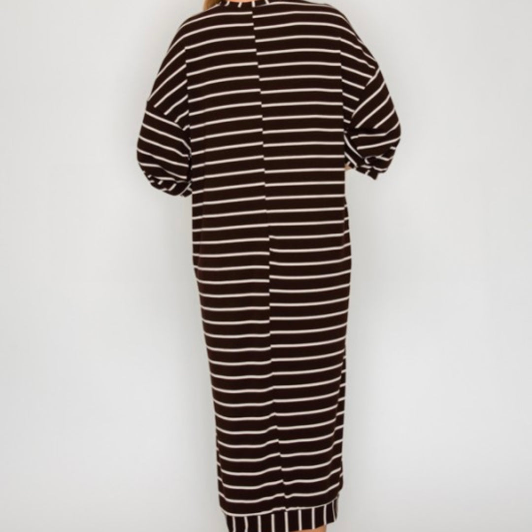 Liza Lou’s Ellie Dark Chocolate Striped Loose Fit Day Dress