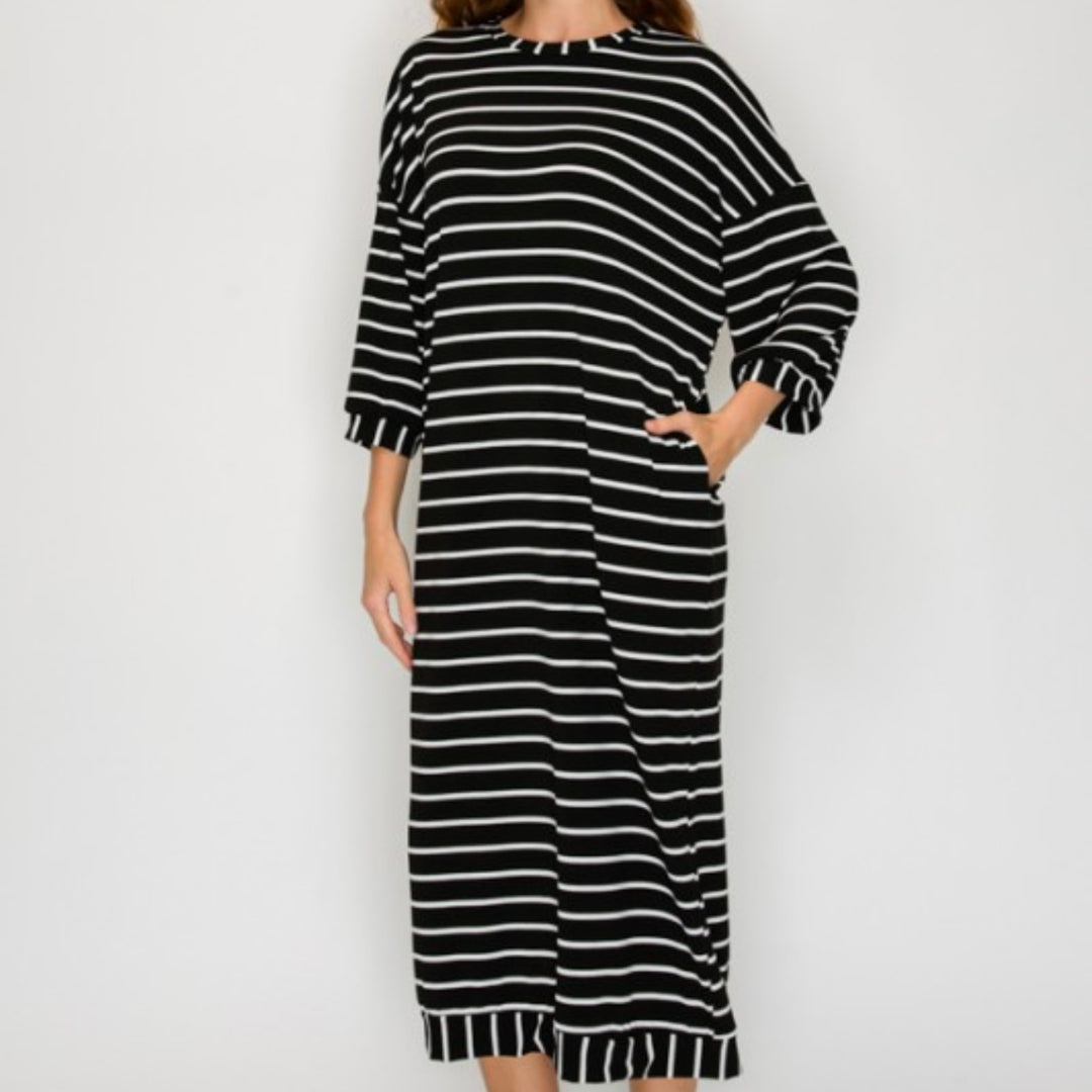 Liza Lou’s Ellie Black White Striped Loose Fit Day Dress