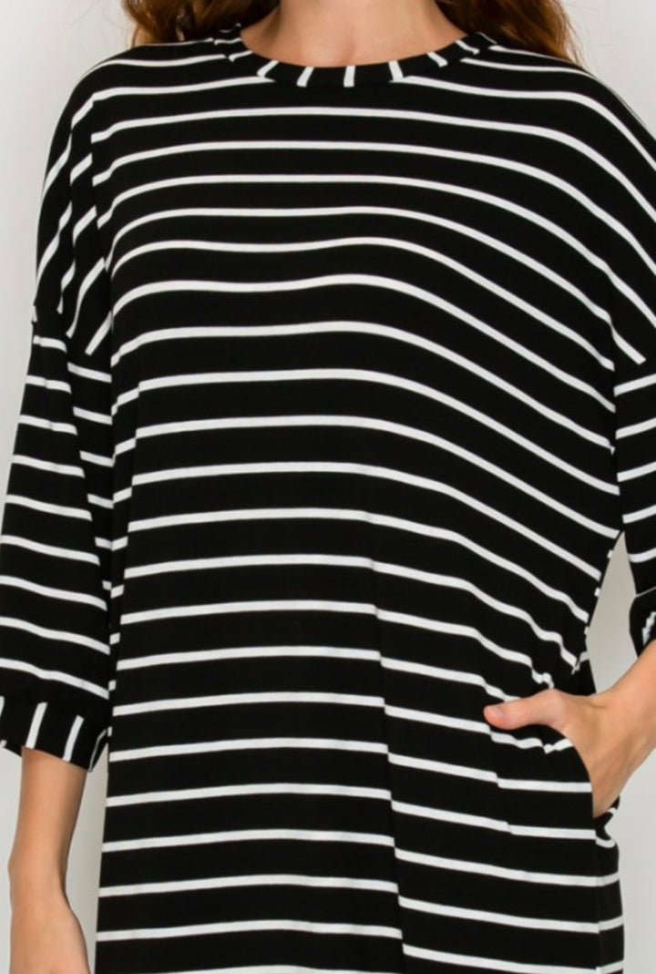 Liza Lou’s Ellie Black White Striped Loose Fit Day Dress