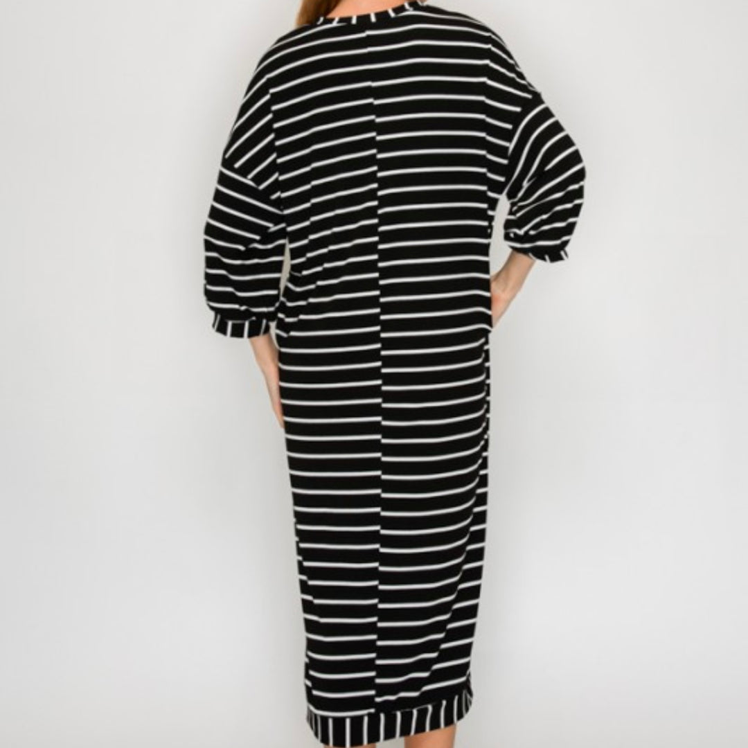 Liza Lou’s Ellie Black White Striped Loose Fit Day Dress