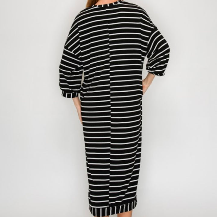 Liza Lou’s Ellie Black White Striped Loose Fit Day Dress