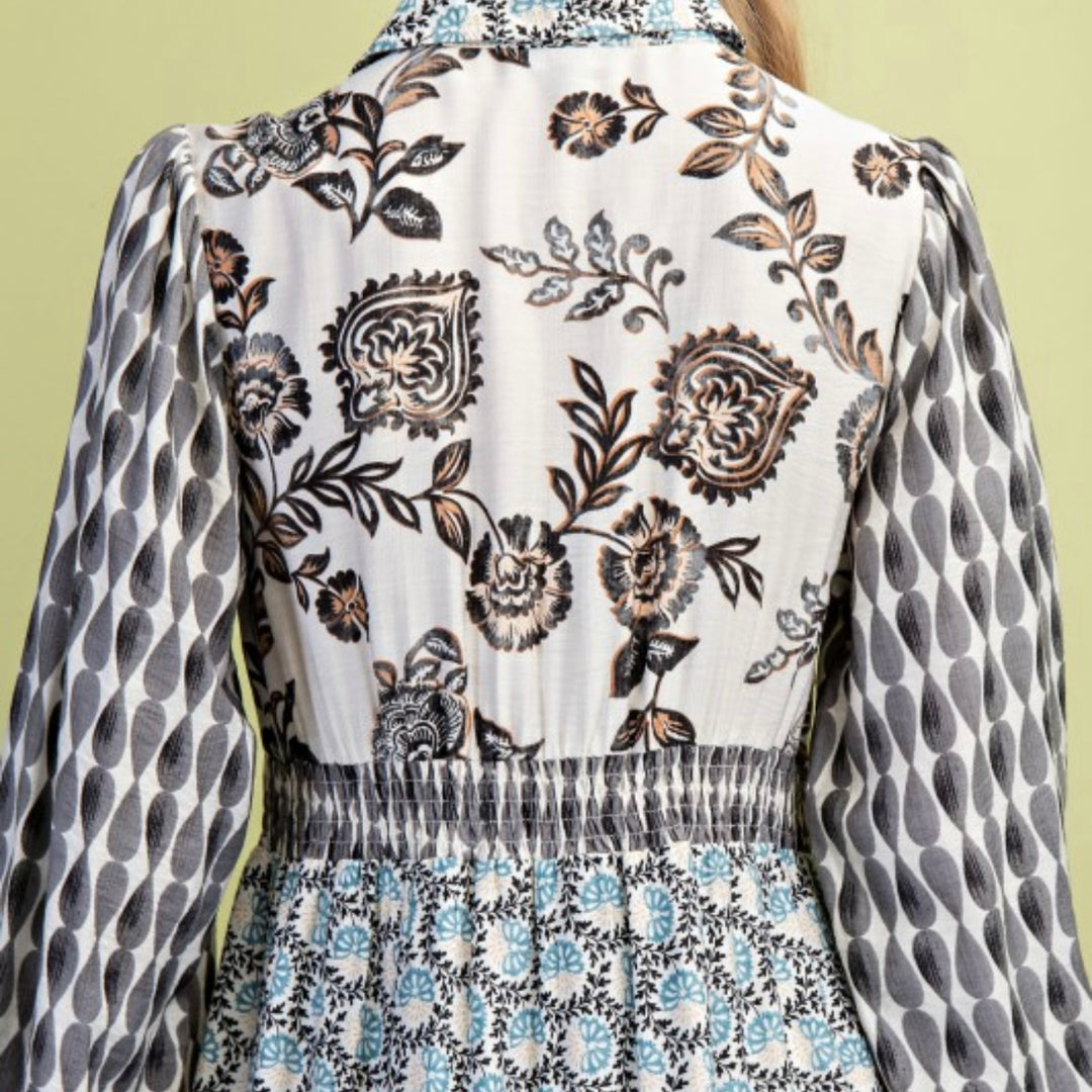 Liza Lou's Mixed Print Button Up Dress