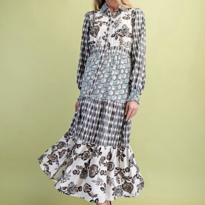 Liza Lou's Mixed Print Button Up Dress