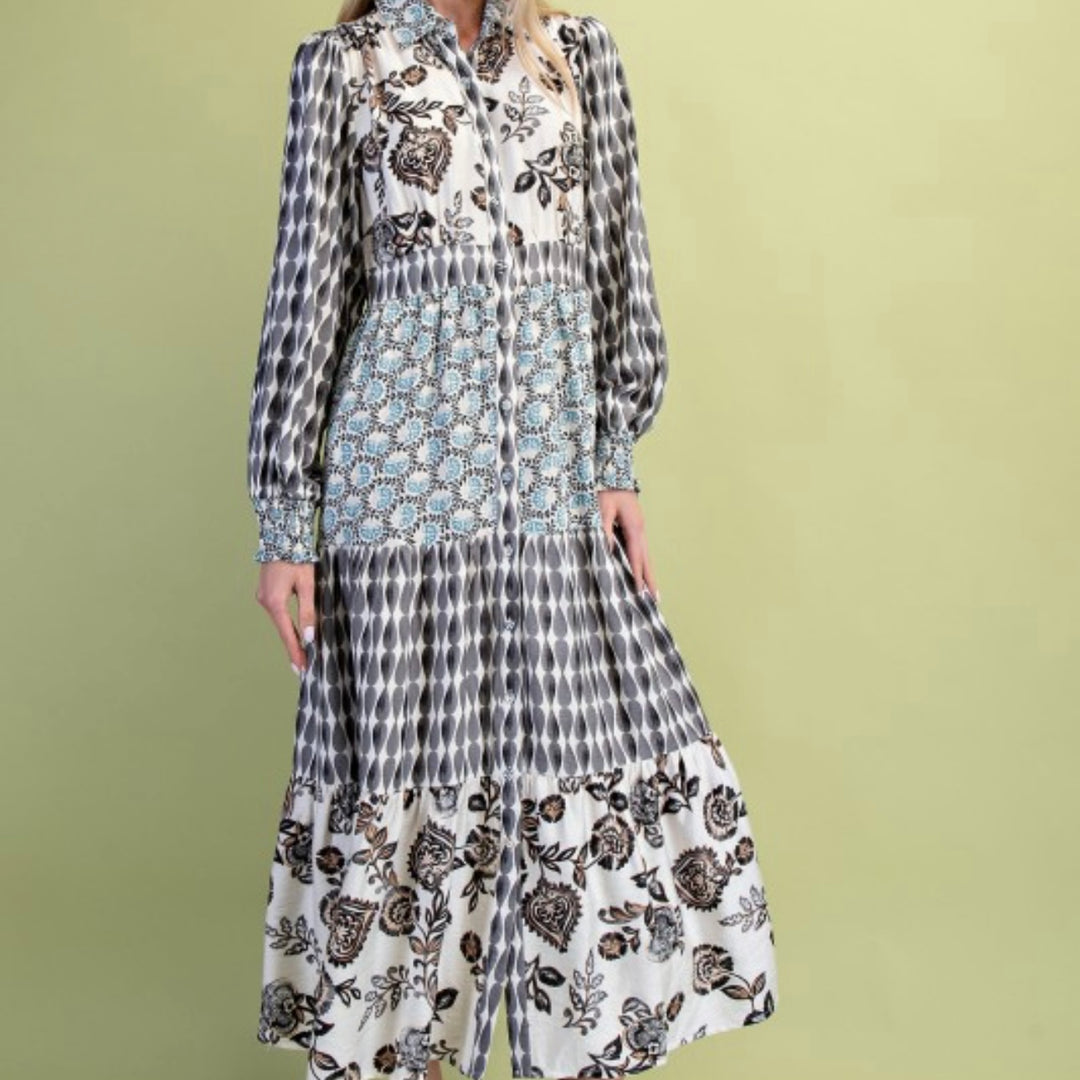 Liza Lou's Mixed Print Button Up Dress