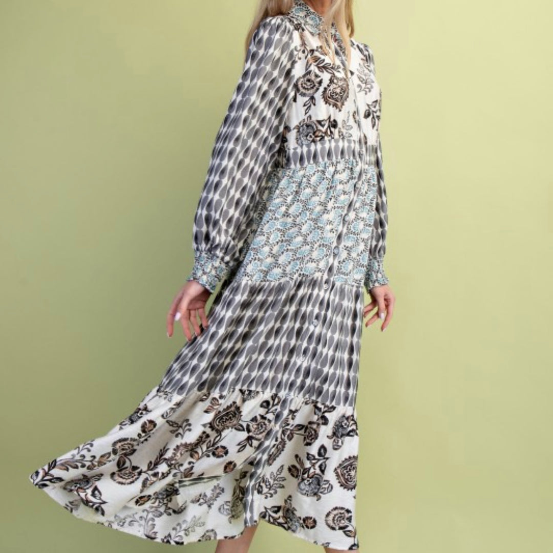 Liza Lou's Mixed Print Button Up Dress