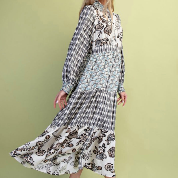 Liza Lou's Mixed Print Button Up Dress