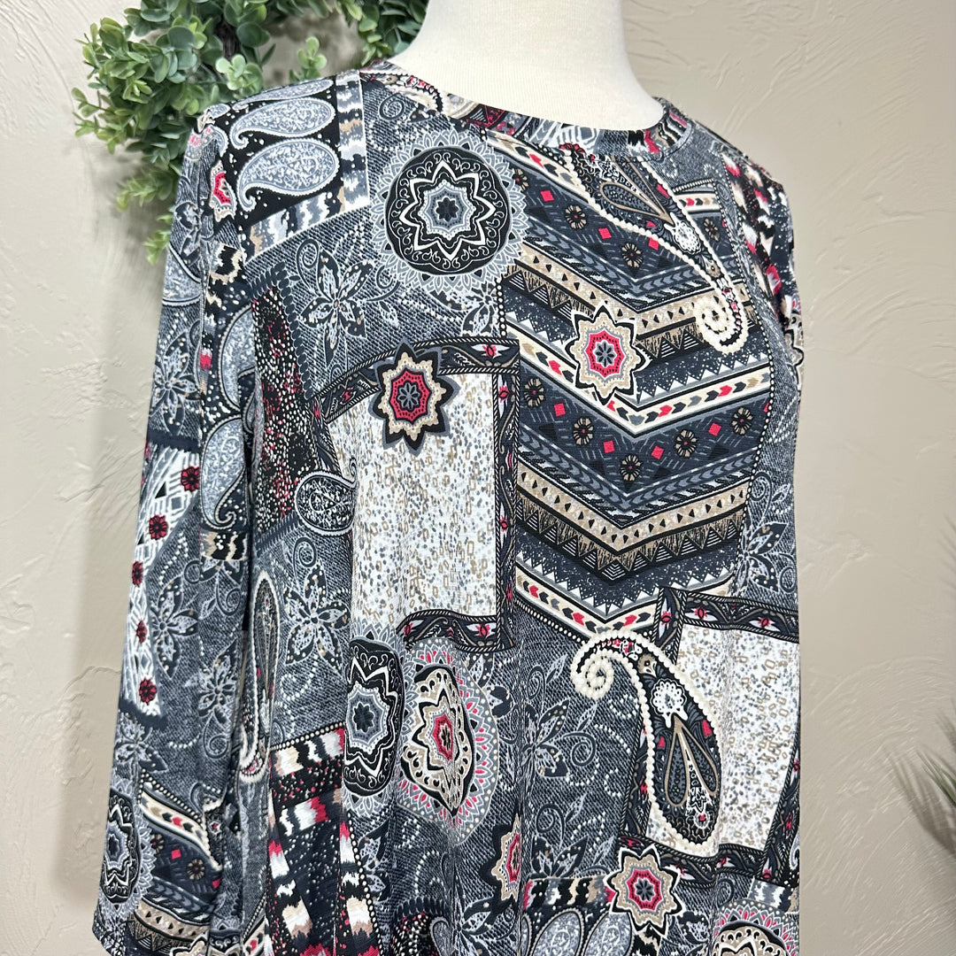 Liza Lou’s Ladies Asymmetrical Blue Geometric Tunic Top