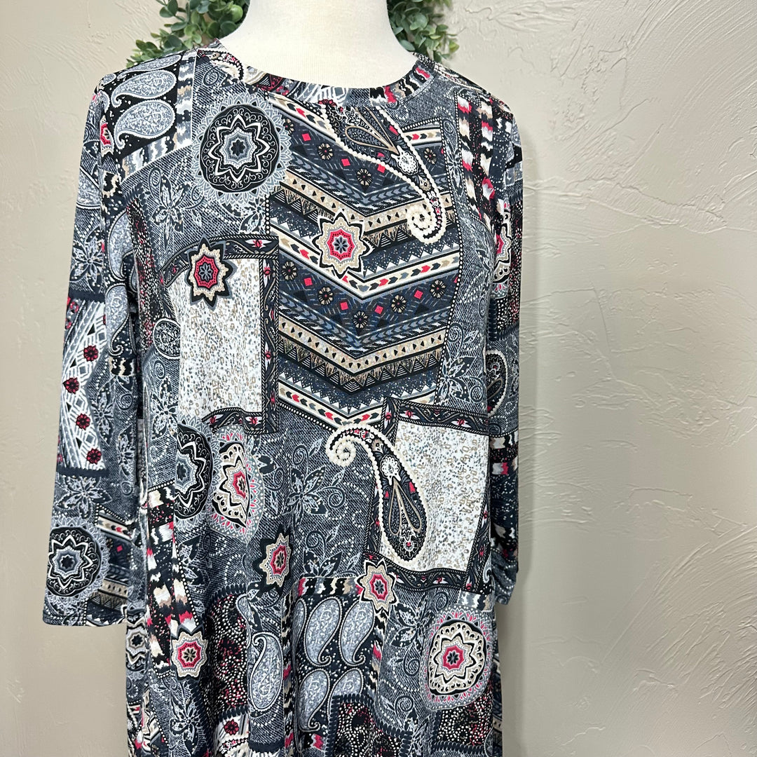 Liza Lou’s Ladies Asymmetrical Blue Geometric Tunic Top