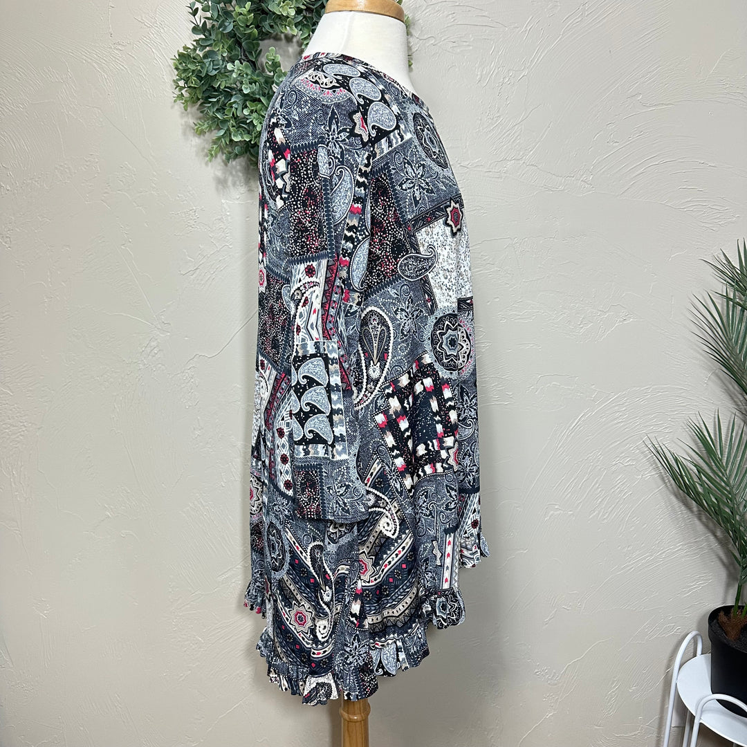Liza Lou’s Ladies Asymmetrical Blue Geometric Tunic Top