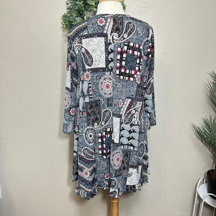 Liza Lou’s Ladies Asymmetrical Blue Geometric Tunic Top