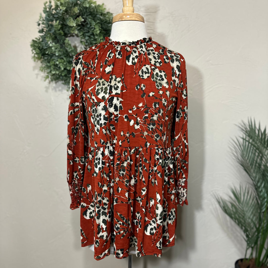 Liza Lou’s Rust Animal Print Tunic Top